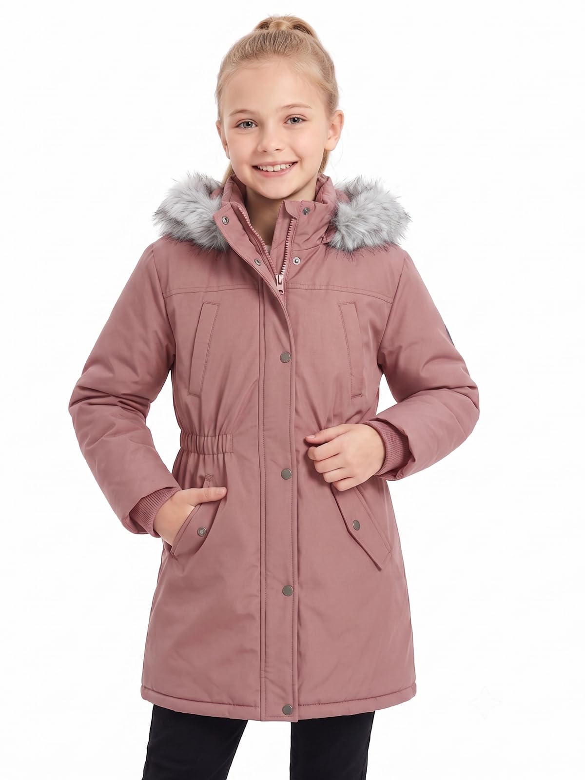 SOLOCOTE Cappotto Invernale regazza Impermeabile Pesante Sci Piumino Sintetico con Cappuccio Lungo Parka per Bambina Rosa 140