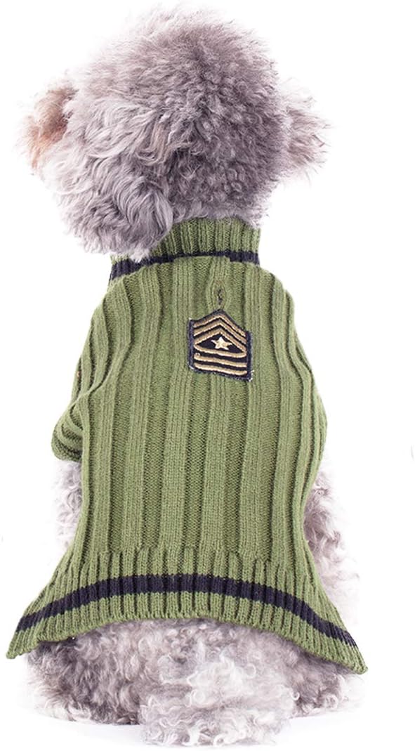 kyeese Dog Sweater with Leash Hole for Small Dogs Knit Pullover ArmyGreen Pet Sweaters for Fall Winter