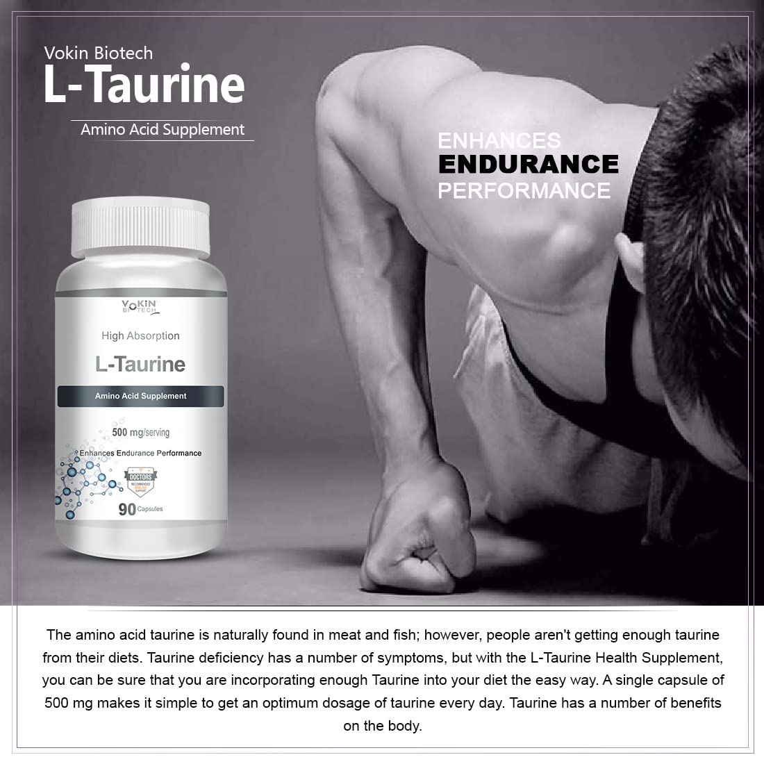 Vokin biotech L-Taurine - Amino Acid Supplement - 500mg (90 capsules) - Image 8 thumbnail