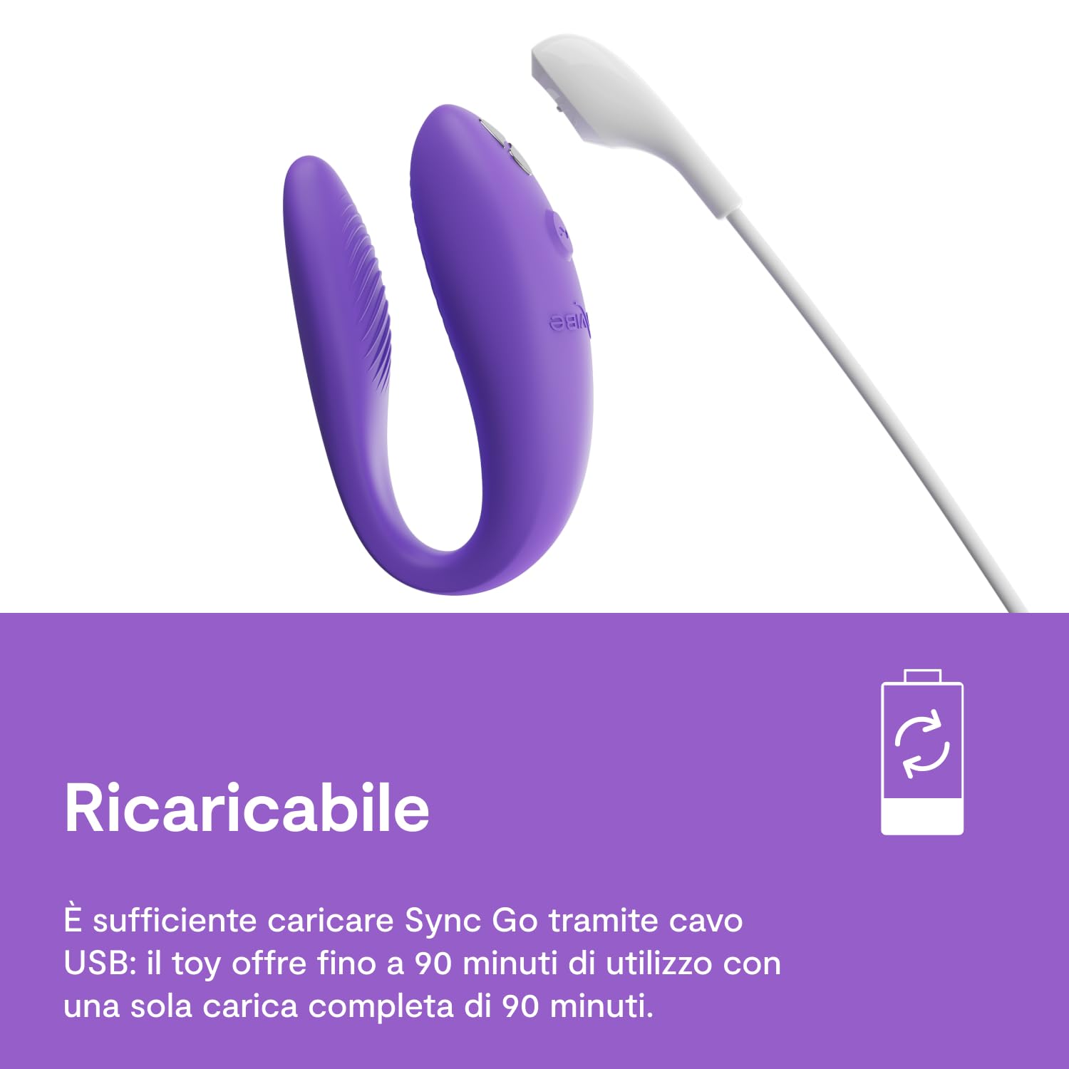 We-Vibe Sync Go Travel Edition Vibratore per Coppie | A Forma di C | Giocattolo Vibrante Indossabile per Coppie | Vibrazioni Condivise | Ricaricabile | Custodia da Viaggio | Porpora