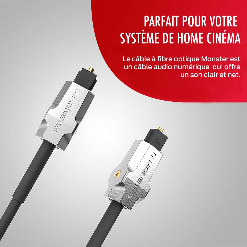 MONSTER - Câble Audio Numérique Fibre Optique - Idéal Home Cinema - Son Surround Multicanal - Gaine de Protection Duraflex - Connecteurs Métalliques - Garanti à Vie - 3 m