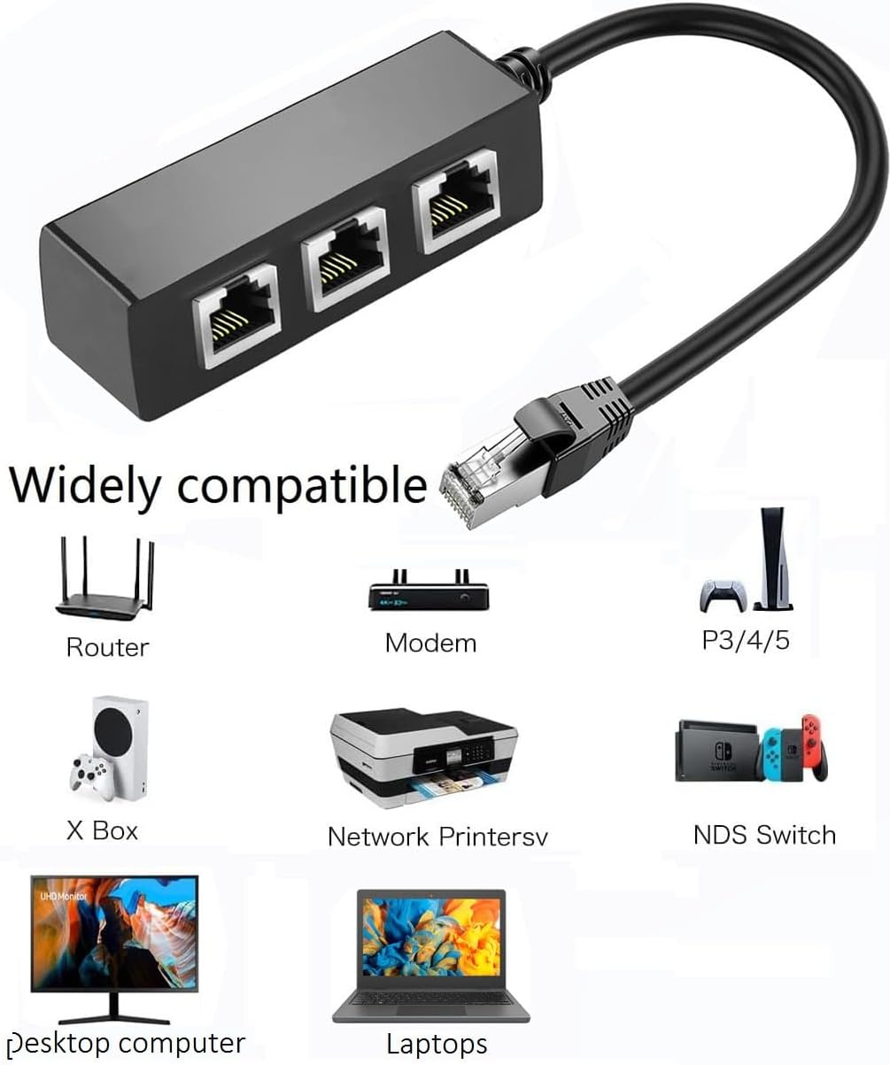 Amazon.com: Ethernet Splitter 1 to 3 Network Adapter, RJ45