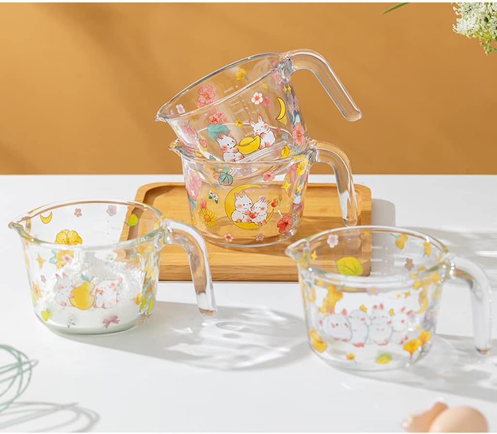 Glass Measuring Cup With Scale Milk Cup High Temperature Resistant Household Kitchen Baking Beaten Egg Cup Measuring Water Cup Cups (Color : B, Size : 500ML) (C 500ML)