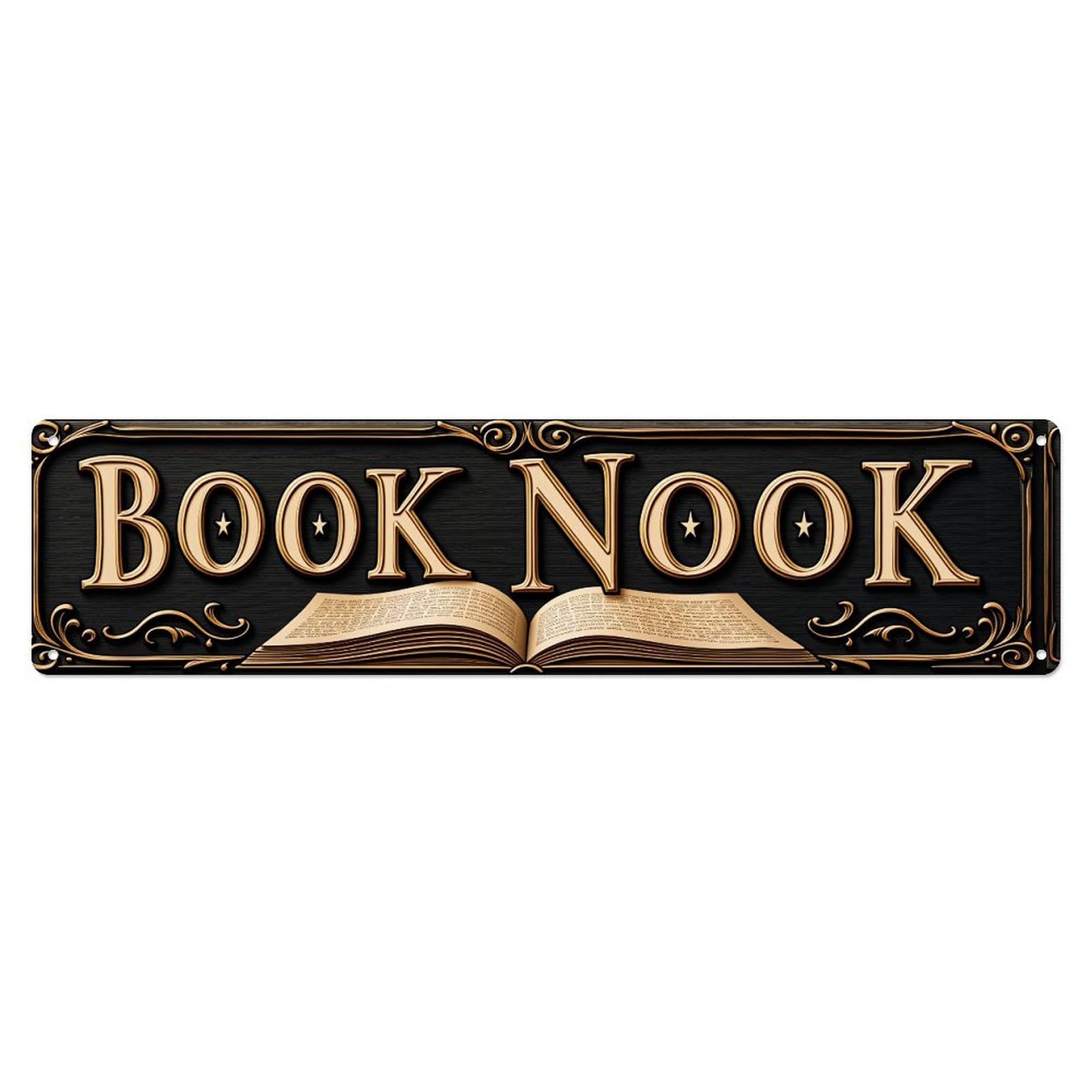 Book Nook Open Book Design Metal Tin Sign Plaque