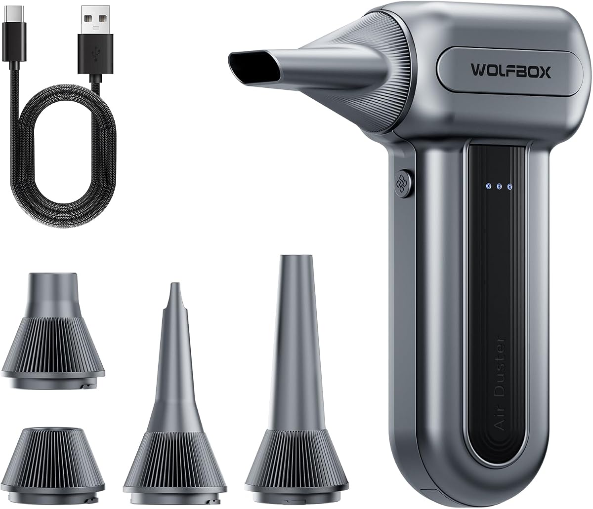 WOLFBOX MF70 Compressed Air Duster, 3-Speed Adjustable, Electric, Cordless