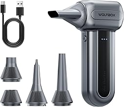 WOLFBOX MF70 Compressed Air Duster-110000 RPM Electric Air Duster with Extended Runtime, 3-Speed Rechargeable Air Blower for Keyboard, Computer, Camera, Car, Home, 5 Nozzles