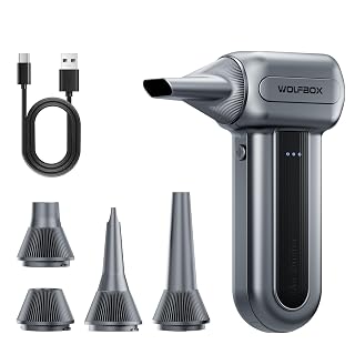 WOLFBOX MF70 Compressed Air Duster-110000 RPM Electric Air Duster with Extended Runtime, 3-Speed Rechargeable Air Blower for Keyboard, Computer, Camera, Car, Home, 5 Nozzles - Amazon product rated Grade A