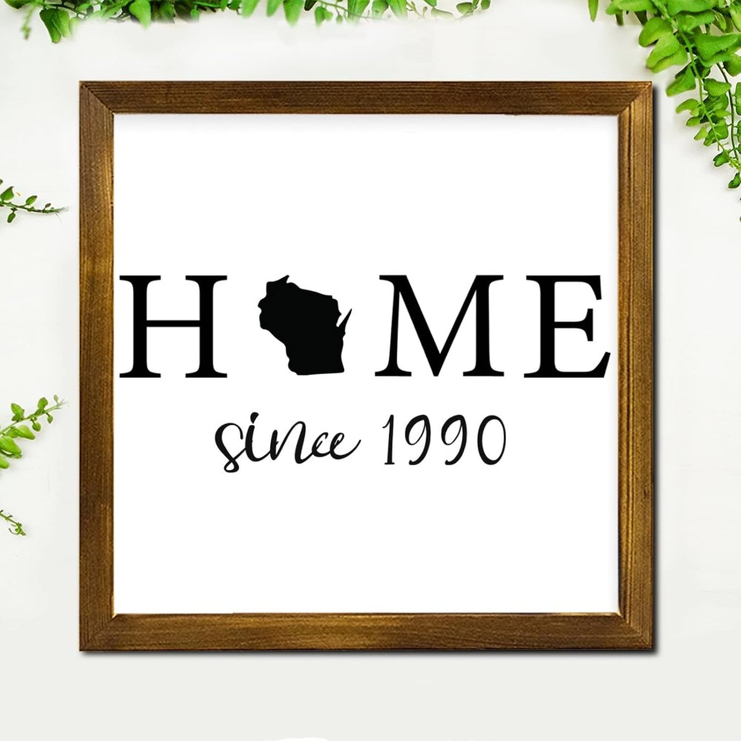 Wisconsin Home Since 1990 Framed Wooden Signs Bible Scripture Hanging Wall Art Sign Vintage Woodshop Garage Wall Decoration for Bedroom Living Room Home Kitchen 12x12 Inch