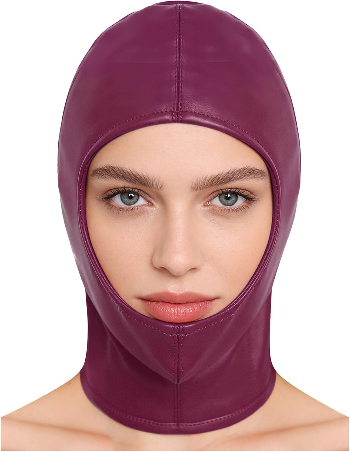 Sywiyi Unisex Faux Leather Open Eye & Mouth Open Mouth Hood Headgear Hollow Out Head Cover Kinky