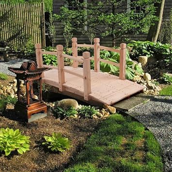 5ft Garden Bridge - Wood Arc Footbridge Walkway with Side Railings, Decorative Wooden Bridge Landscaping for Backyard, Decorative Pond Bridge for Outdoor, Easy to Assemble 60" L x 26.5" W x 19" H