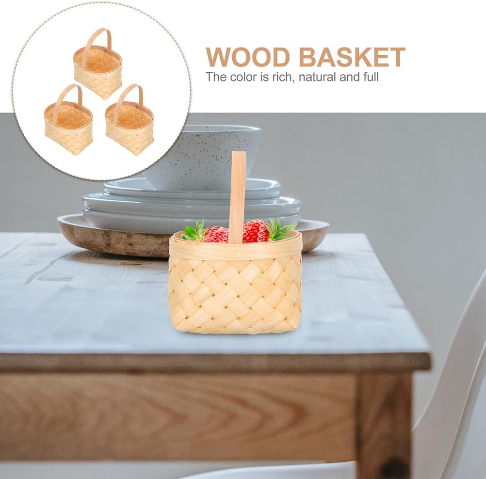 STOBAZA 3 Pack Mini Wicker Baskets with Handles, Small Easter Craft Baskets for Party Favors, Wedding Table Decor, Dollhouse Props, Candy, Eggs and DIY Decoration