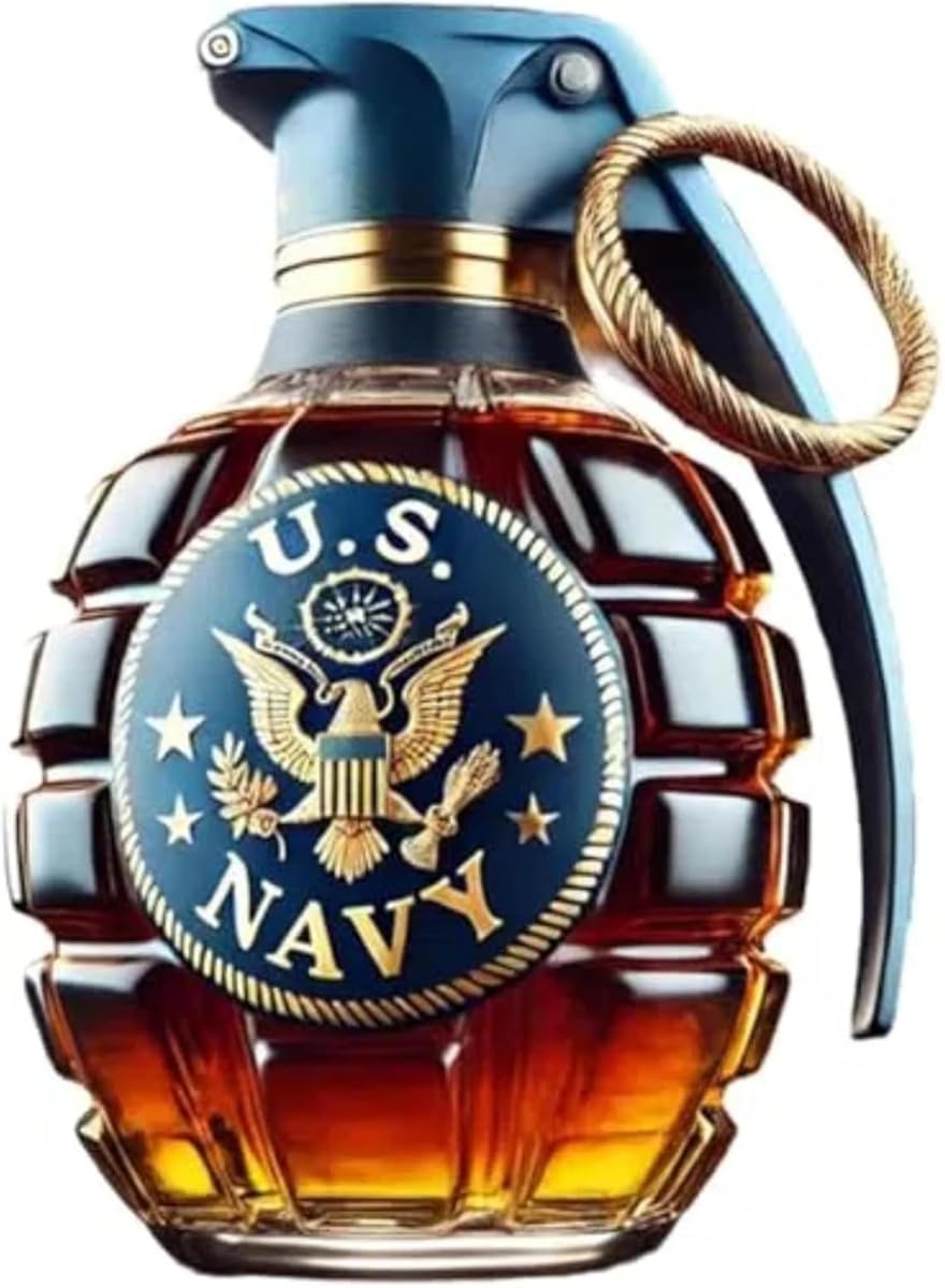 Bouteille de whisky militaire en forme de grenade à la main, verre gravé en forme de grenade à la main, bouteille de vin et de whisky de collection, idée cadeau parfaite pour vétéran (type D)