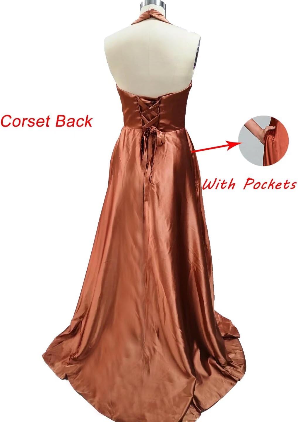 UZN Women's Sleeveless Cross Prom Dresses Long Satin with Slit Formal Evening Party Gowns with Pockets