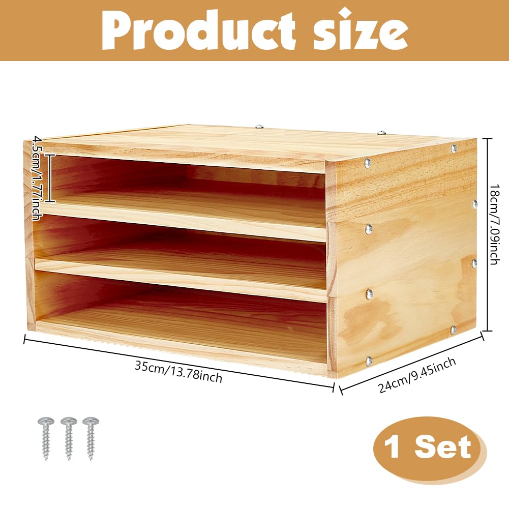PH PandaHall Organizador de escritorio de madera de 3 niveles porta documentos y bandeja para cartas, clasificador de archivos y estante de mesa, práctico para guardar papel y correo para oficina, 35