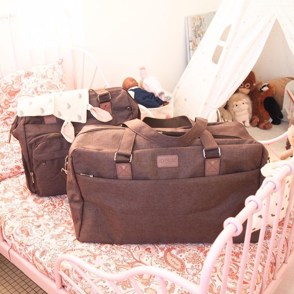 Trio Maternité – Sac à Langer Loulou XL + Sac Maternité Merveille + Sac Poussette Boubou – Ensemble Naissance Bébé Grande Capacité (Brun)