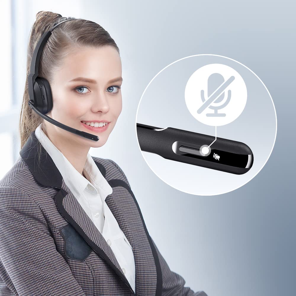 EKSA H5SE Auriculares Bluetooth con Micrófono 45 Tiempo de Reproducción Auriculares Inalambricos PC, Cascos con AI Micrófono Cancelación Comerciales para Oficina/Hogar