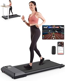 DeerRun Walking Pad Treadmill, Walking Pad Under Desk, Under Desk Treadmills for Home Office, Quiet Portable Walking Treadmill, 2.5 HP, APP/Remote Control, LED Display, Installation-Free