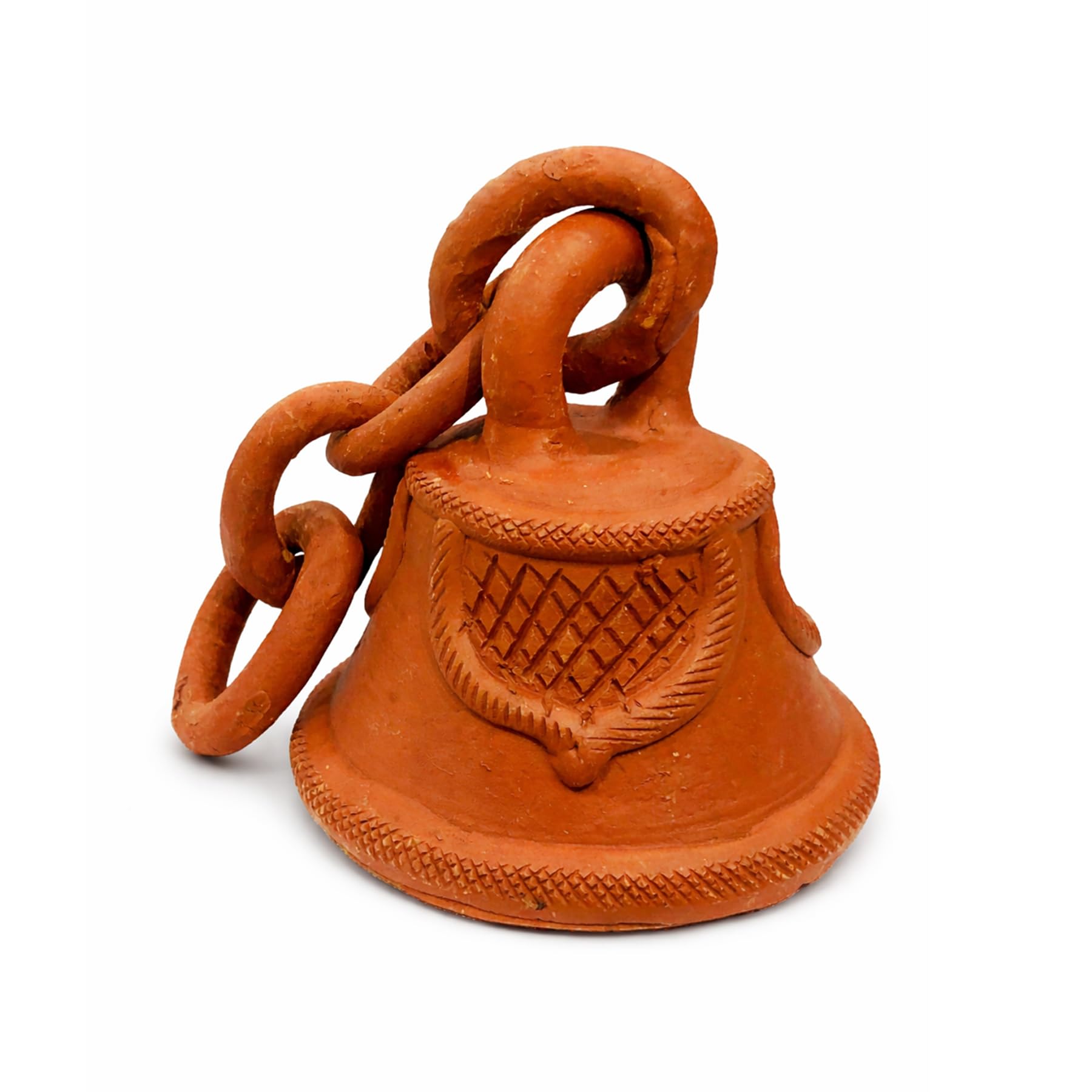 Handcrafted Terracotta Hanging Bell with Chain | 13.5 Inch Clay Decorative Temple Bell for Home Entrance, Mandir, Garden, Balcony & Outdoor Rustic Indian Décor-image-8
