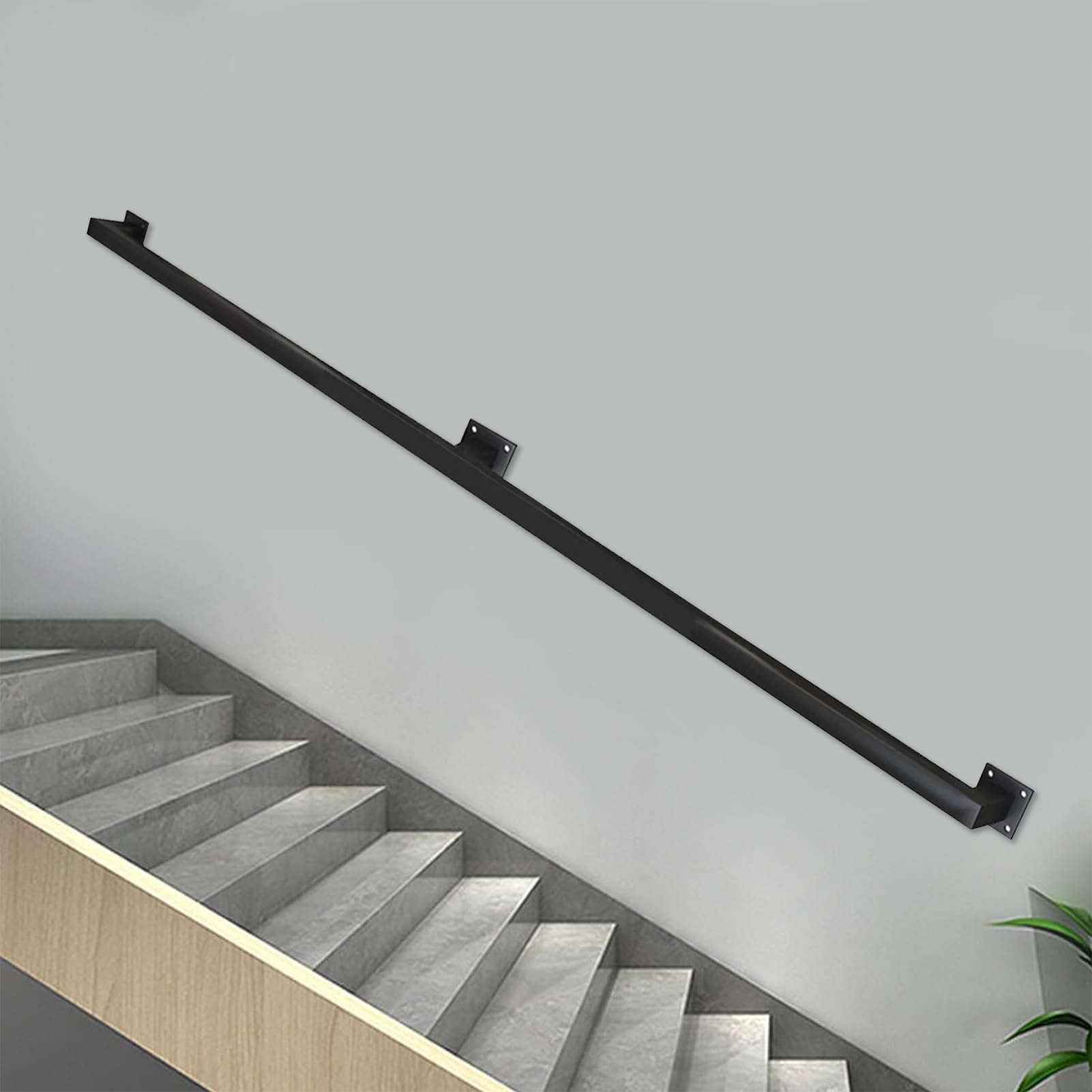 Treppenwandhalterungs-Set, rutschfest, 450 cm, mit Wandhalterungen und Metallschrauben, Schwarz