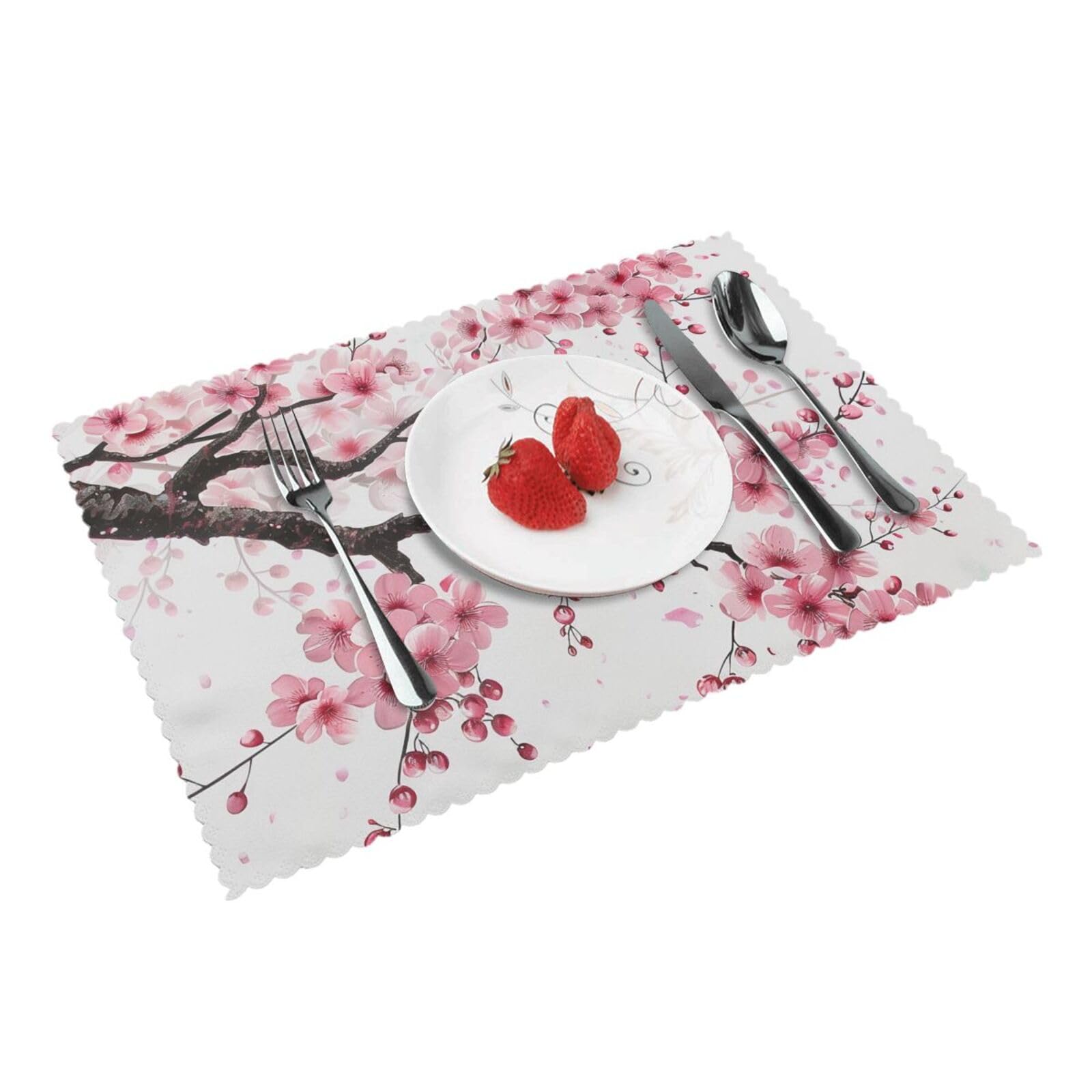 Tempting Cherry Blossoms Art Printed Placemat Heat Resistant Place Mats Set of 4 PCS Washable Kitchen Table Mats, 12x18 Inch