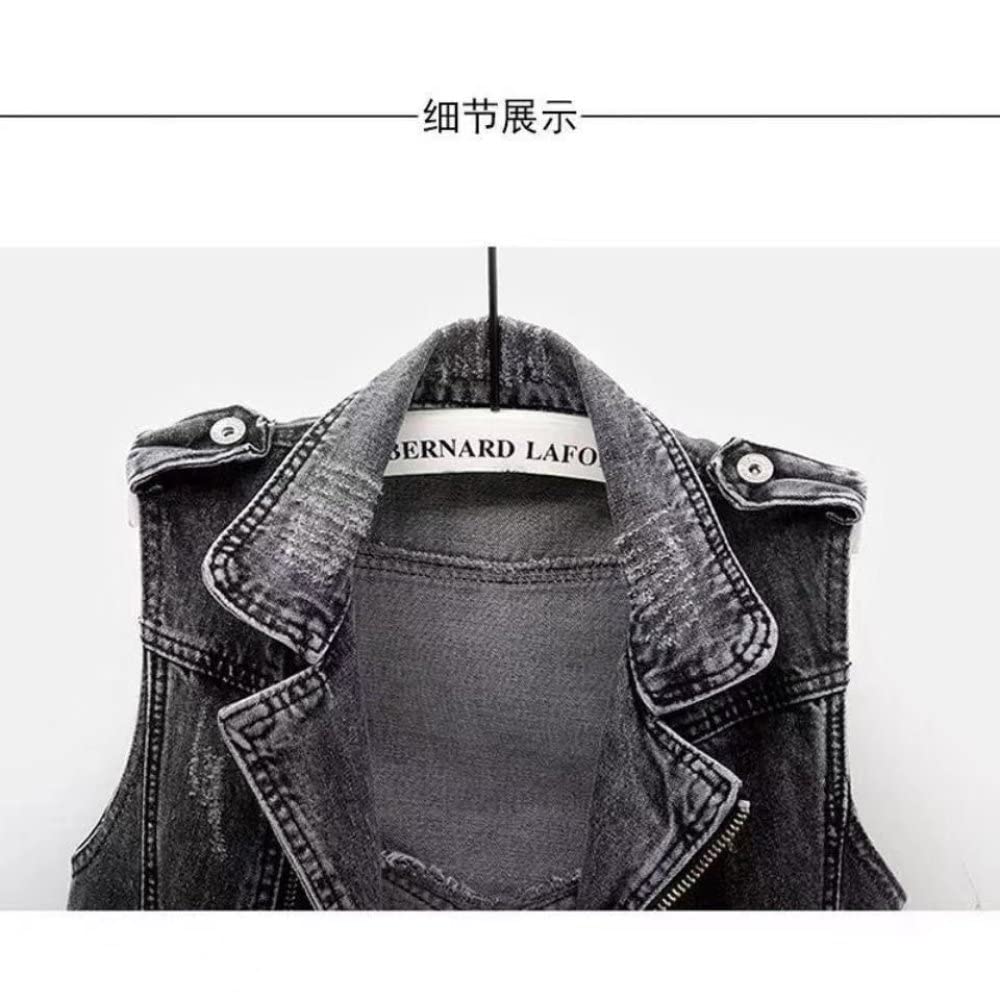 Giacca Donna, Gilet di Jeans da Donna Nero Strappato con Cerniera Senza Maniche con Cerniera Jean Biker Coat Retro Distressed Wash Faded Denim Gilet Casual Allentato Outwear Top