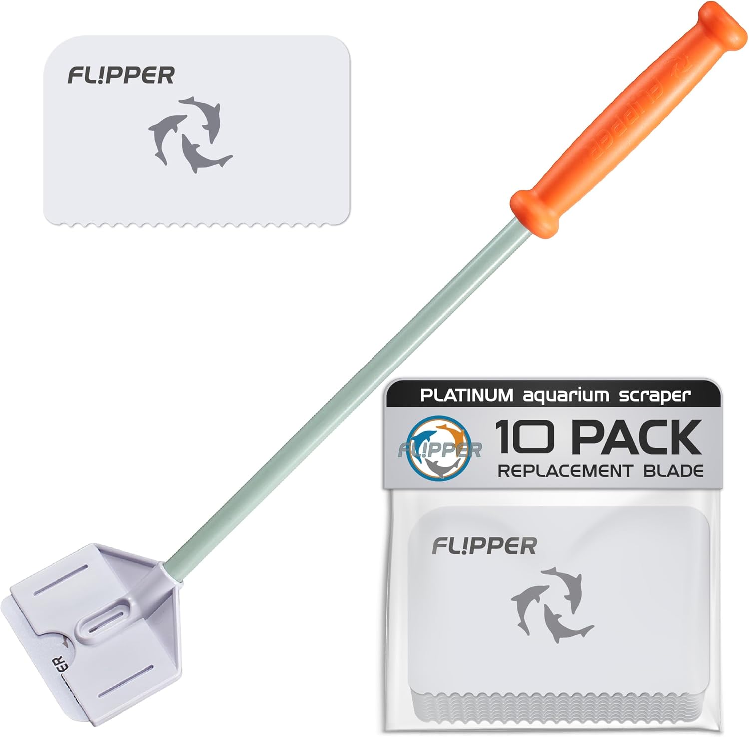 FL!PPER Flipper Platinum Aquarium Hand Scraper Tool – Glass and Acrylic Fish Tank Cleaner – Aquarium Glass Cleaner - Aquarium Glass Scraper with Serrated Blade 18"