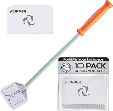 Flipper Platinum Aquarium Hand Scraper Tool Glass and Acrylic Fish Tank Cleaner Aquarium Glass Cleaner - Aquarium Glass Scraper with Serrated Blade 18"