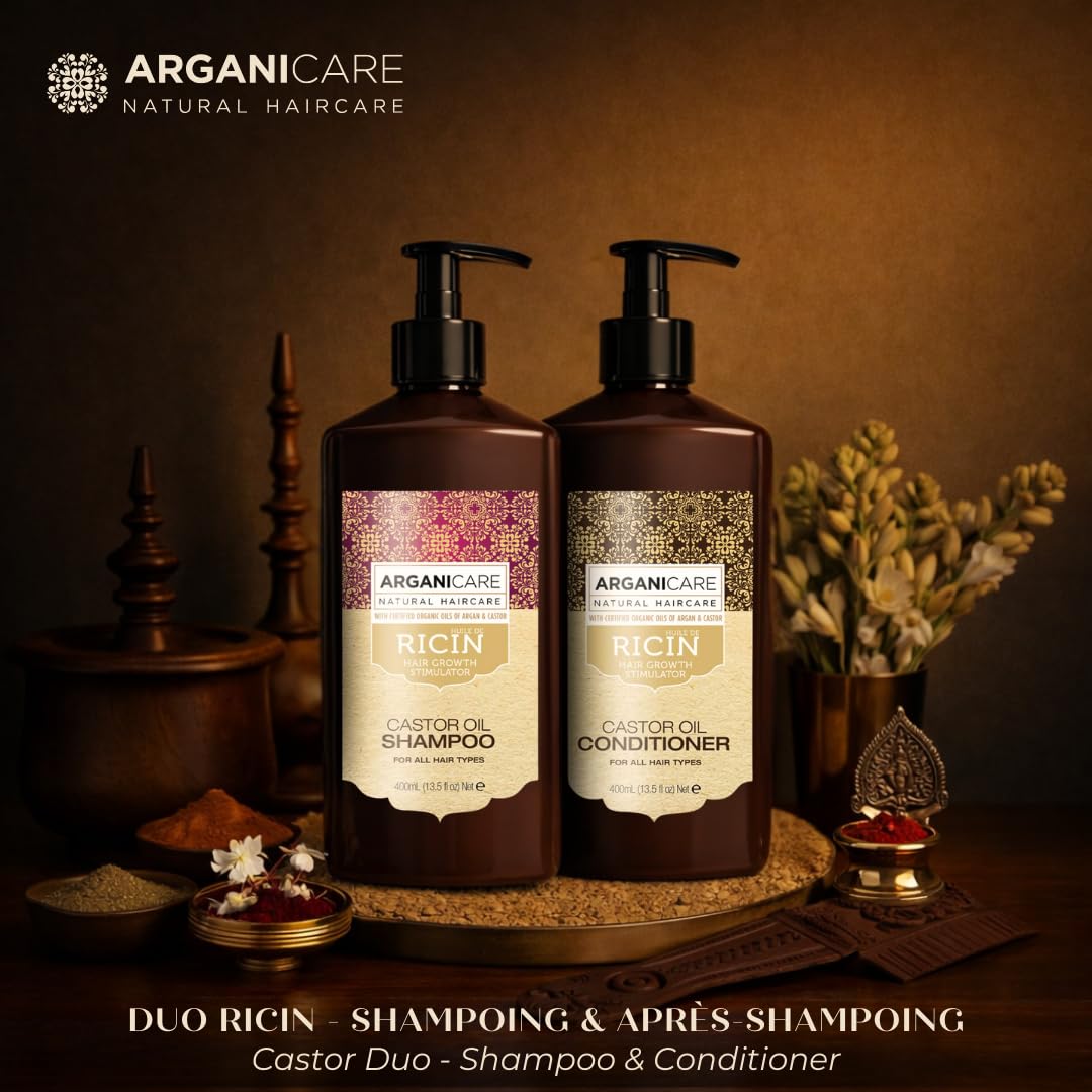 Arganicare | Duo Shampoo + Balsamo | Castore | Acceleratore della crescita | Pulisce e idrata delicatamente i capelli | Tutti i tipi di capelli | 1x400 ml+ 1x400 ml