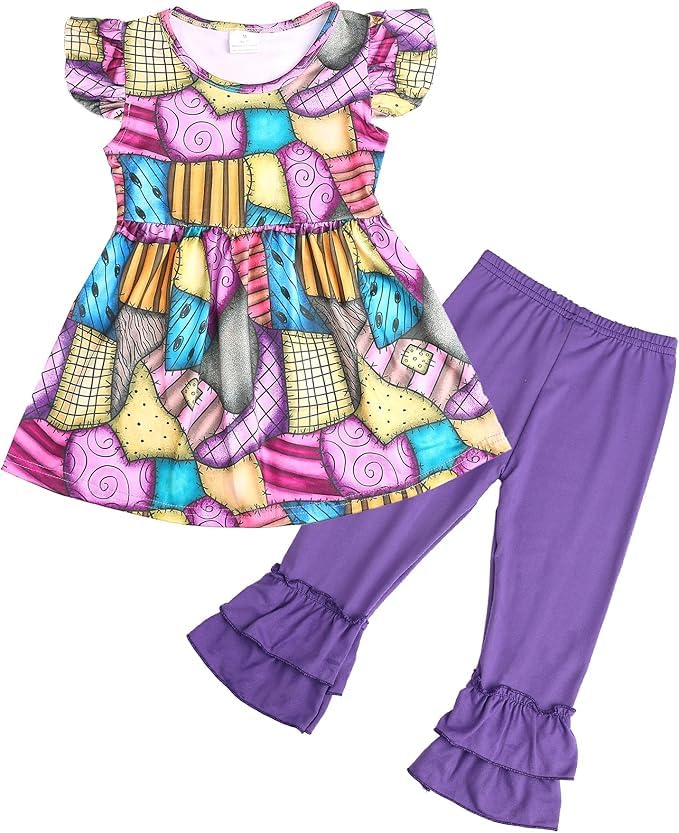 Image of Thanksgiving Toddler Girls Turkey Outfits Set Ruffle T-Shirt Dress and Pants Outfit Set 3-8Years