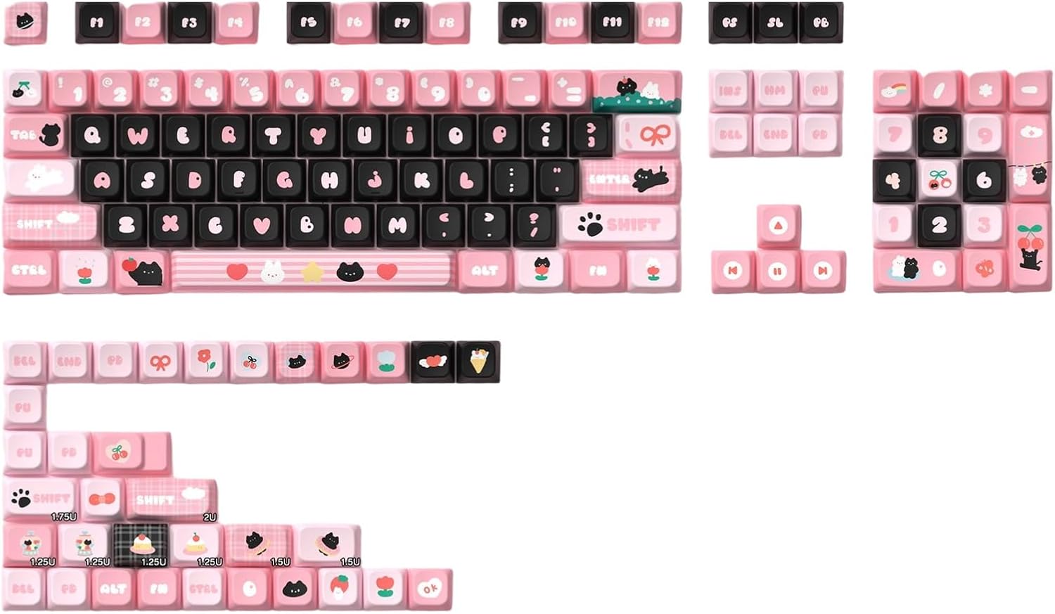 Black Cats Theme Keycap 138/158 Keycaps Profile Keycap Set Suitable for Mechanical Keyboards Accessories Heatproof Sublimated Keycaps