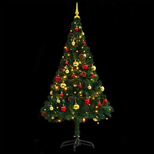 Miniatura 2 de Árbol de Navidad artificial LED artificial con bolas y decoraciones LED para decoración de Navidad, verde Navidad, 59.1 pulgadas, crea un ambiente