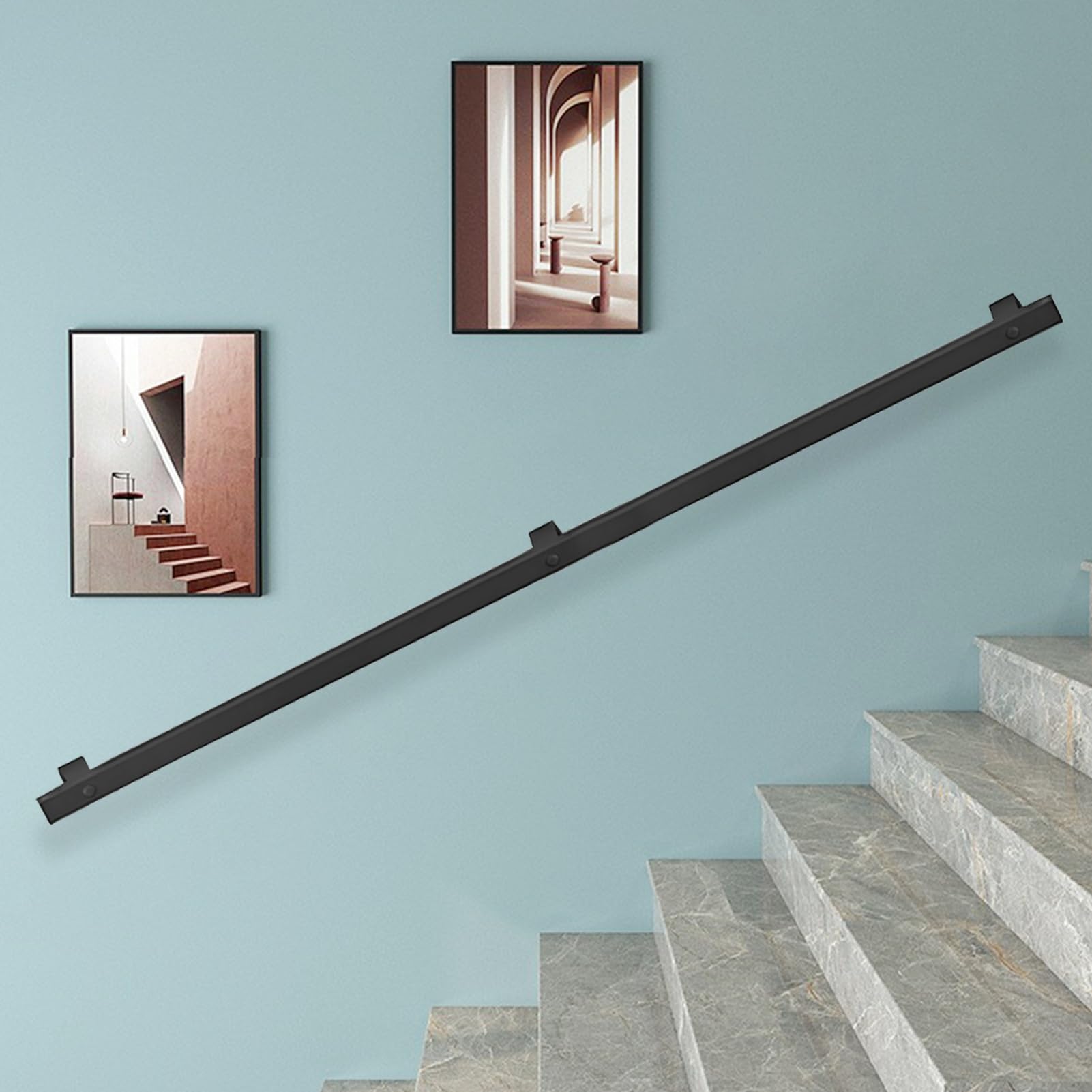 Rampe d'escalier fer forgé ajustable 200cm, main courante haut de gamme noire robuste