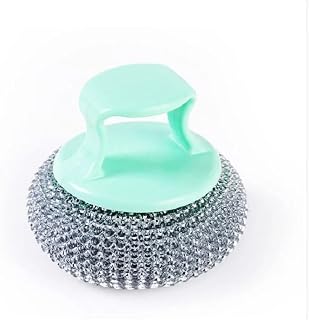 Stainless Steel Scourer 5pcs Stainless Scrubber Dish Kitchen Sponge Pads Brush Cleaning Metal Wool Handle Scouring Sponges Pot Scrubbing Scrub
