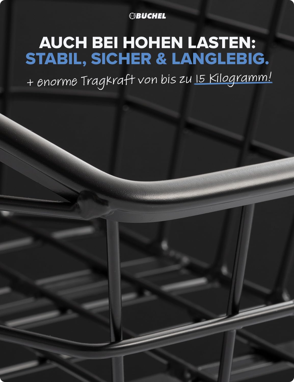 Büchel Fahrradkorb Jumbo hinten aus hochwertigem Aluminium mit verstärkten Kanten I Fahrrad Korb für hinten inkl. Befestigungsmaterial | Fahrradkorb hinten groß I Schultaschen Korb