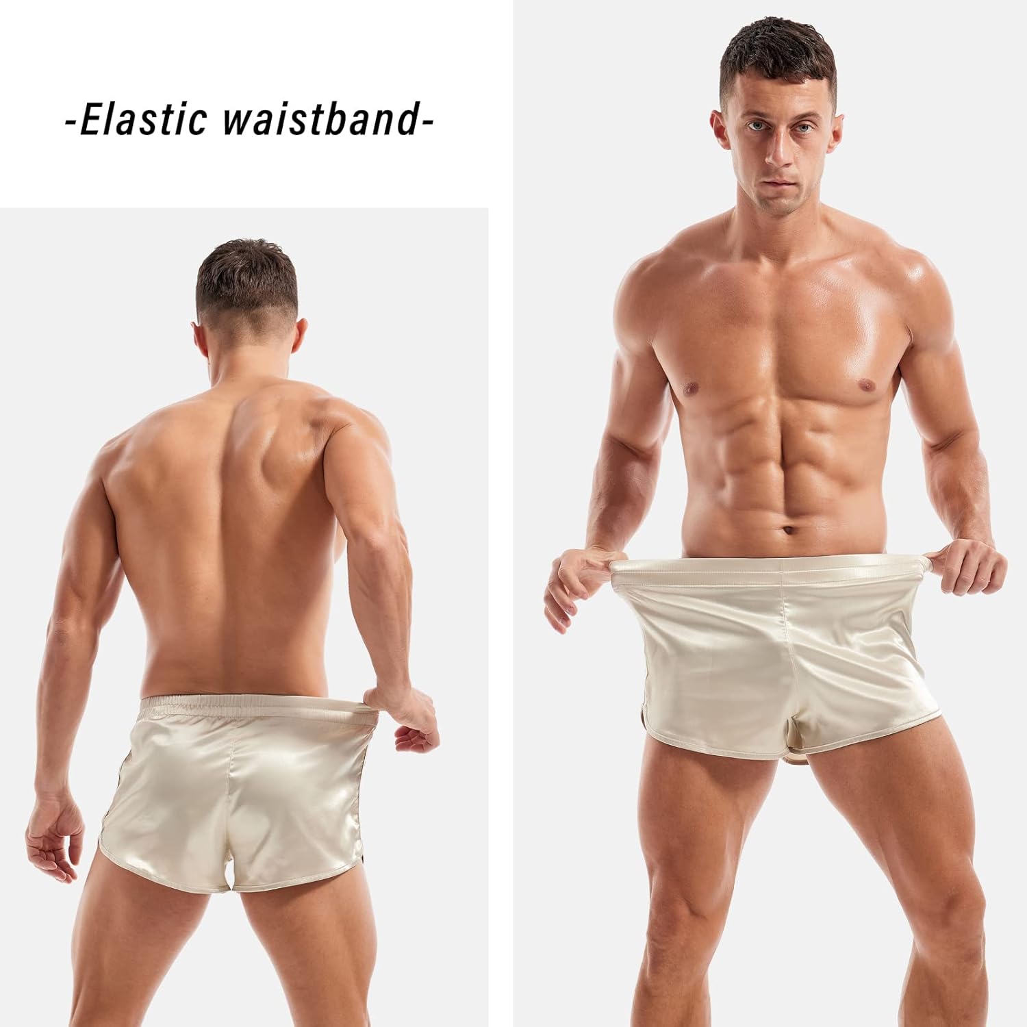 AMY COULEE Mens Satin Shorts Silk Boxers Sexy Split Side Lounge Shorts 3 Inch Pajama Bottoms - Image 4