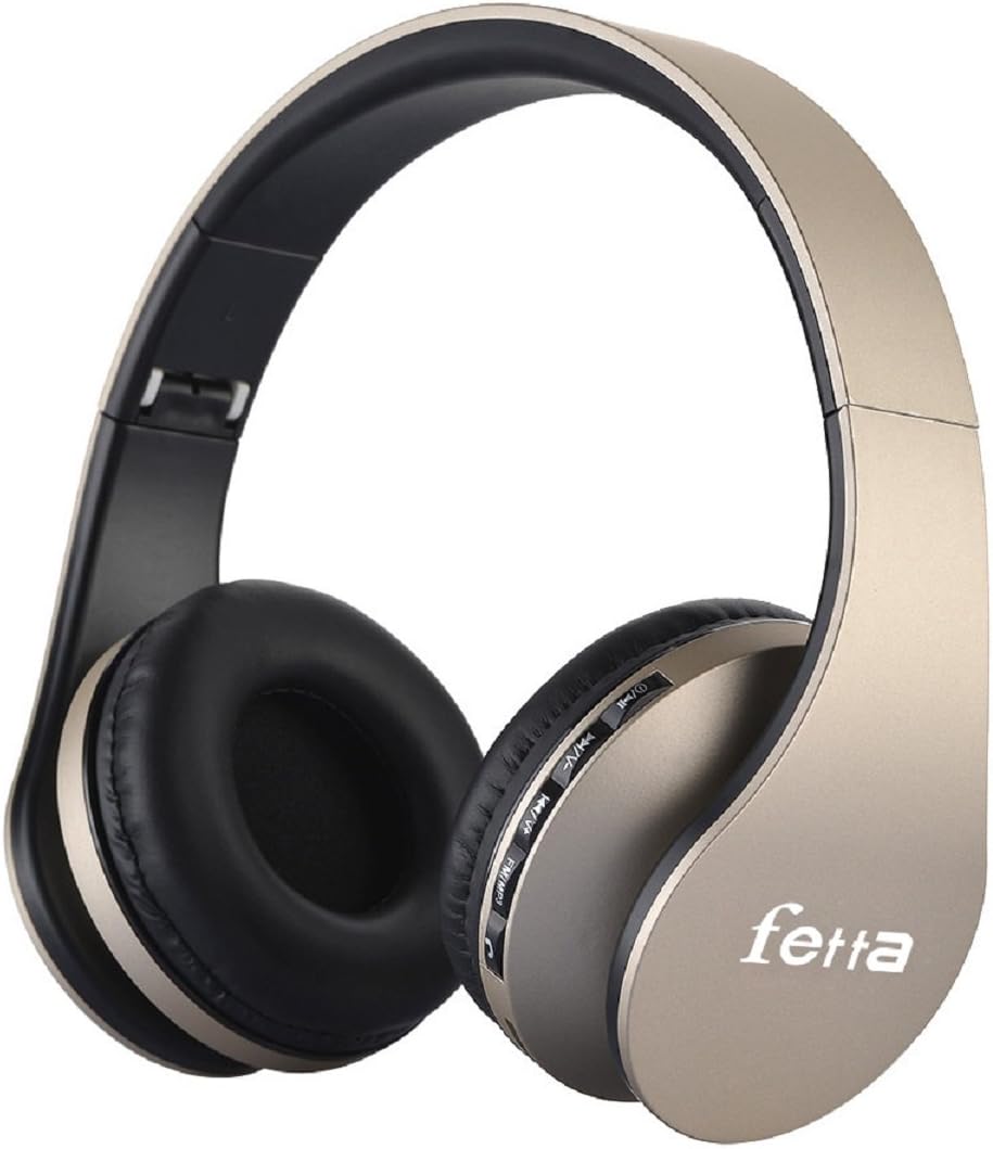 Fetta Bluetooth Headphones, Wireless Headsets Foldable Over Ear Earphone with Mic Sport Travel Headsets for Bluetooth Enabled Devices (golden)