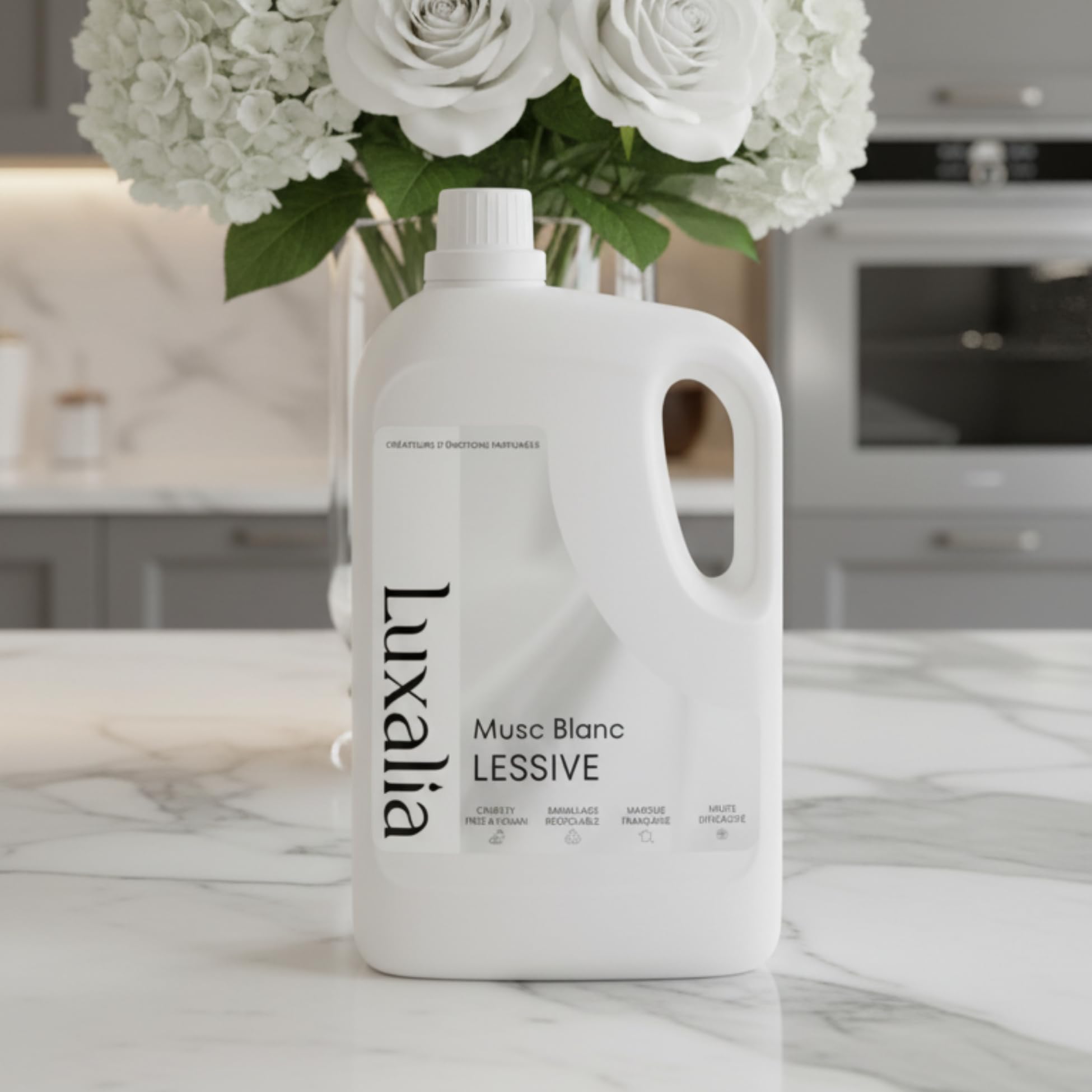 Lessive Musc Blanc Luxalia - Sans Conservateurs Controversés - Détache & Nettoie - Efficace à Froid & en Cycle Court - Parfumée - 5 Litres 200 Lavages - LUXALIA
