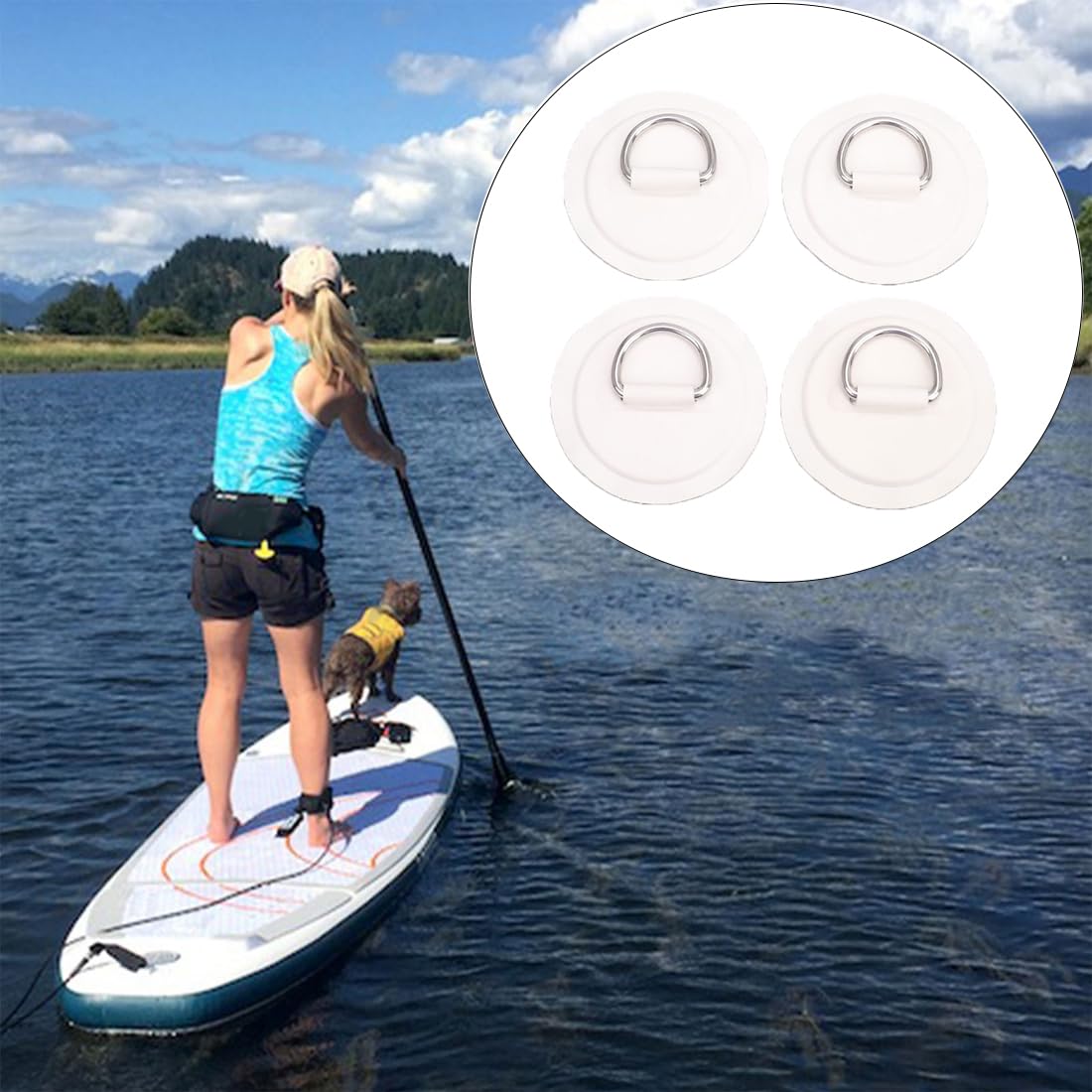 4Pcs Patch D-Ring pour Bateaux Pneumatiques,Patchs en Forme De D en Acier Inoxydable pour Bateau Pneumatique, Kayak, Canoë,Canoë, Rafting - Colle Non Incluse,D-Ring Paddleboard Accessoires