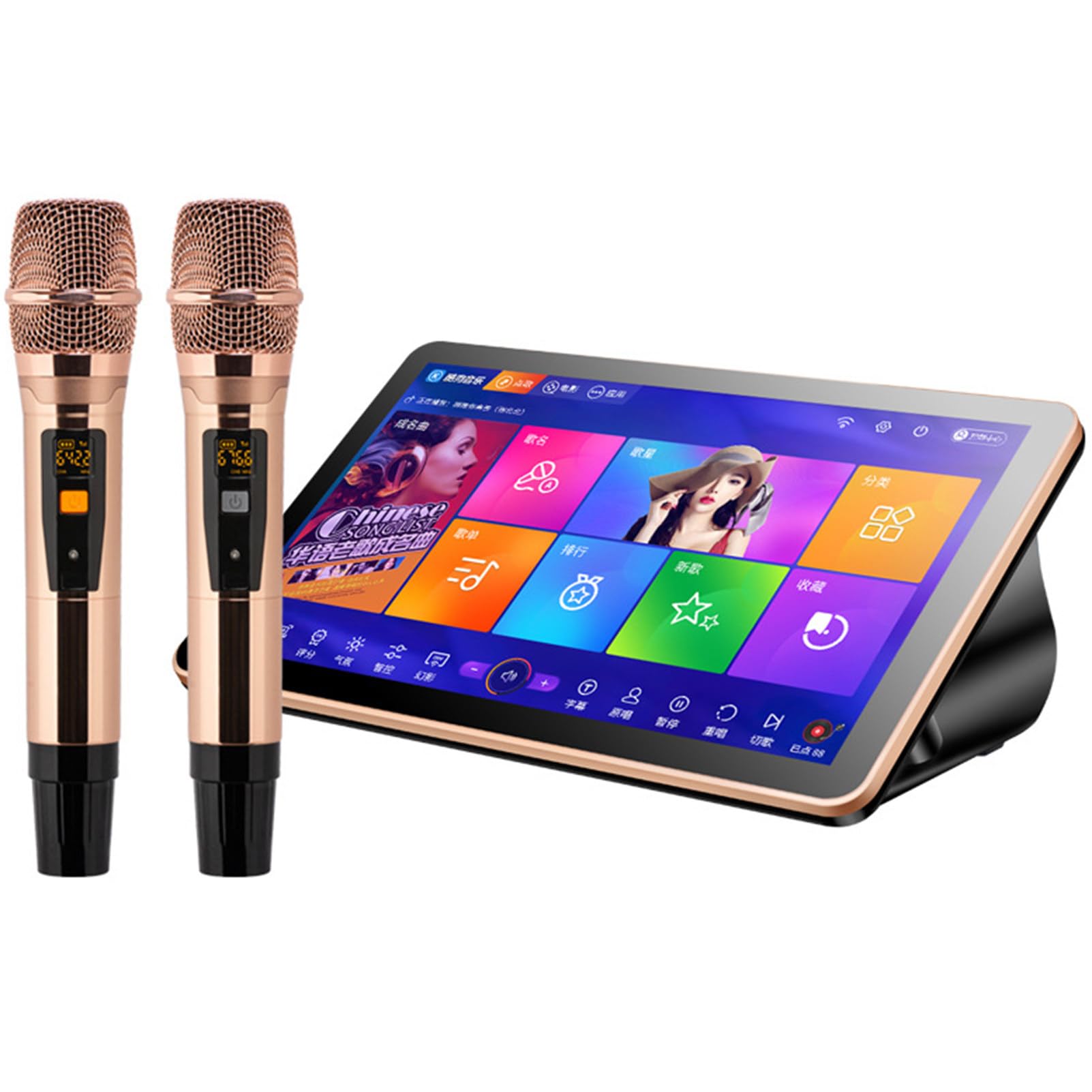 Reproductor de karaoke con pantalla táctil de 18,5 pulgadas, todo en uno, de escritorio, con efectos integrados y 2 micrófonos inalámbricos para fiestas familiares en bares, color negro, 500 g