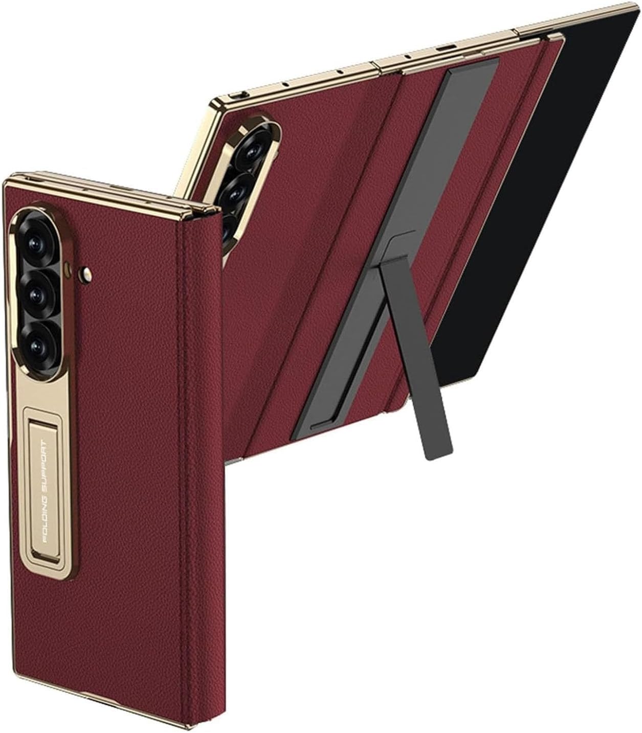 Leather Case for Samsung Galaxy Z Trifold, Magnetic Hinge Protection Folio Cover with Screen Protector & Kickstand, Business Style Shell(Red)