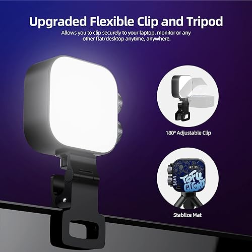 Miniatura 3 de PHOTOOLEX Luz de cámara RGB con clip para portátiltabletacomputadora, luz de cámara LED con CRI recargable de 2000 mAh 96+2500-9000K, mini luces de