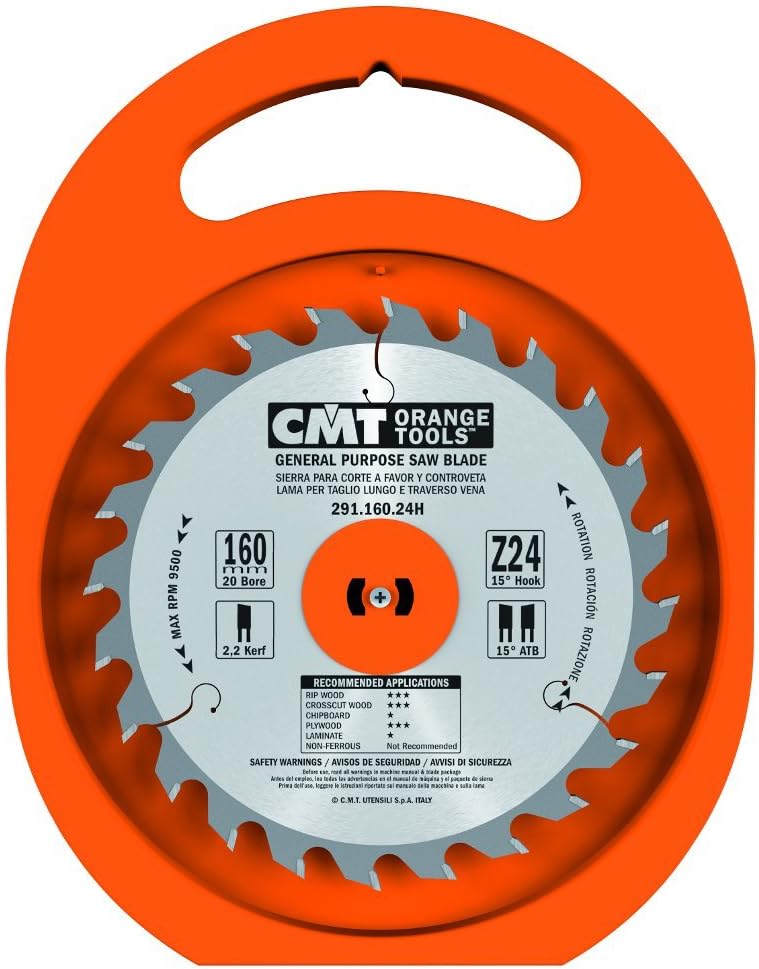 CMT 291.160.24H General Purpose Saw Blade, 160mm 6-5/16-Inch by 24 Teeth 15-Degree ATB with 20mm Bore