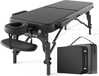 Professional Massage Table Portable 2 Fold Premium Elastic Foam Wooden Leg Hold Up to 1100LBS 10 Heights Adjustable with Carrying Bag All Black