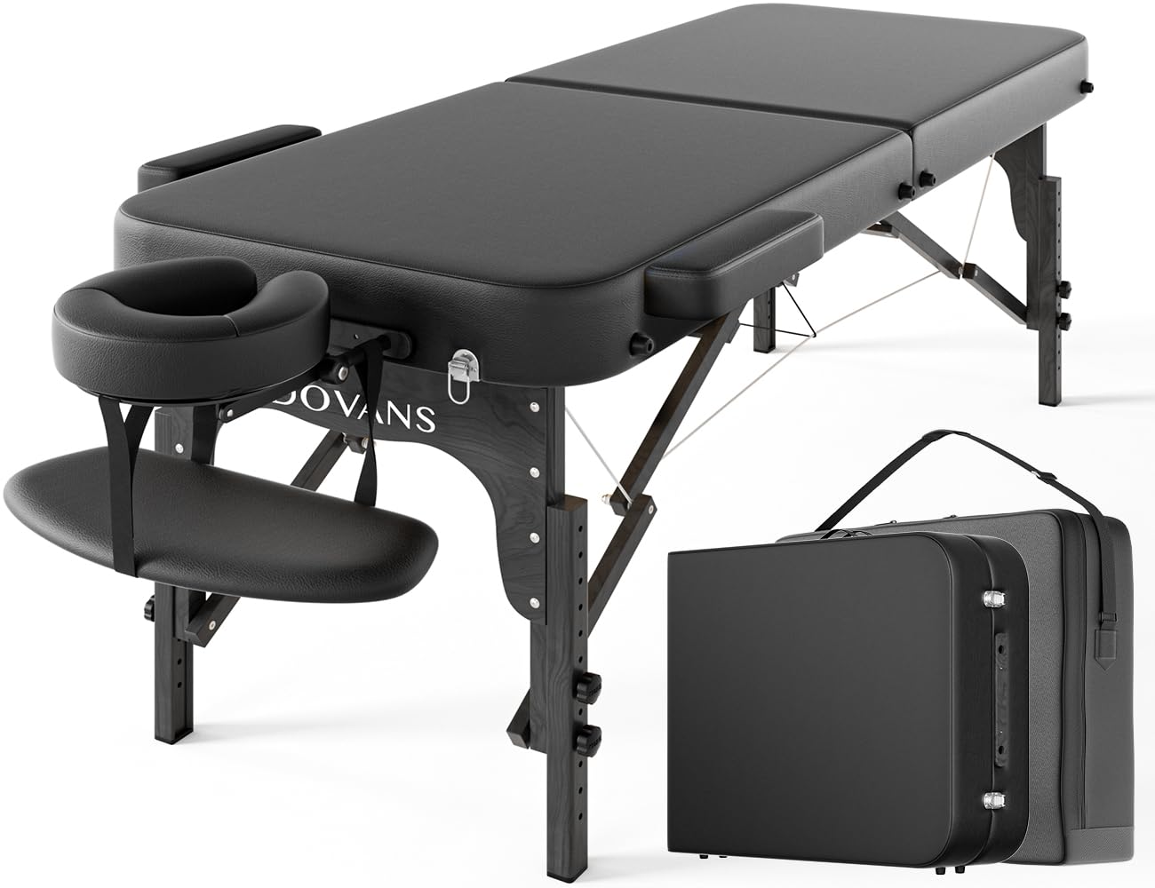 DOVANS Professional Massage Table Portable 2 Fold Premium Elastic Foam Wooden Leg Hold Up to 1100LBS 10 Heights
