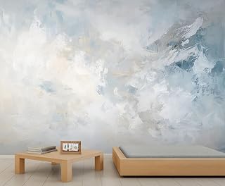 Abstract Oil Painting Mural for Wall, Modern Minimalist Decor Wallpaper Art, Gray and White Paint Wall Poster for Bedroom Living Room Gallery Studio (Non-self-Adhesive)