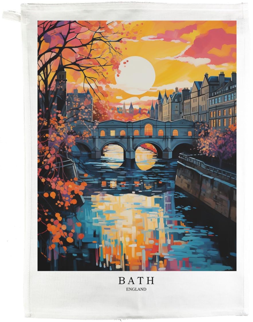Half A Donkey White City Of Bath Cotton Tea Towel, 47 X 65 Cm, Vintage Travel Poster Style, Rectangular