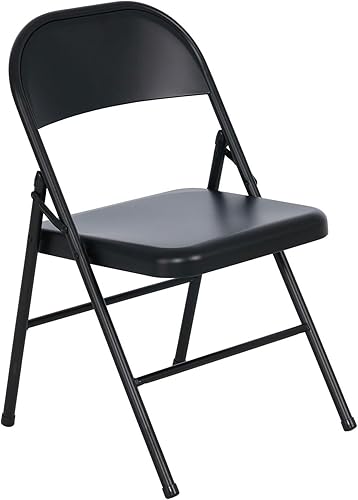 Miniatura 6 de Silla plegable de acero con soportes de pierna cruzada y tapas para los pies para salas de estudio, conferencias y uso de oficina, color negro,
