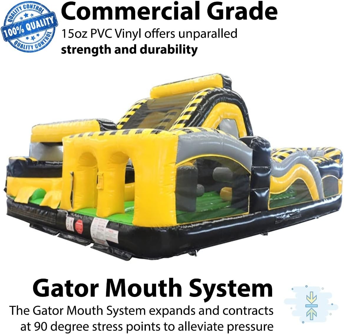 Radical Run Inflatable Obstacle Course with Climbing Wall - Venom Yellow and Black - 29' L x 18' W x 15' H - Commercial Grade Interactive Bounce House - Includes Blower and Stakes