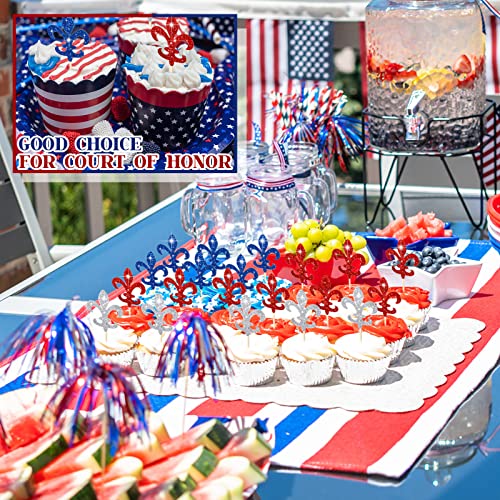 48 Pcs Fleur De Lis Cupcake Toppers Glitter Red White And Blue Food Picks Paper Cakes Toppers For Independence Day 4Th Of July Birthday Patriotic Party Supplies Favors #TOP5