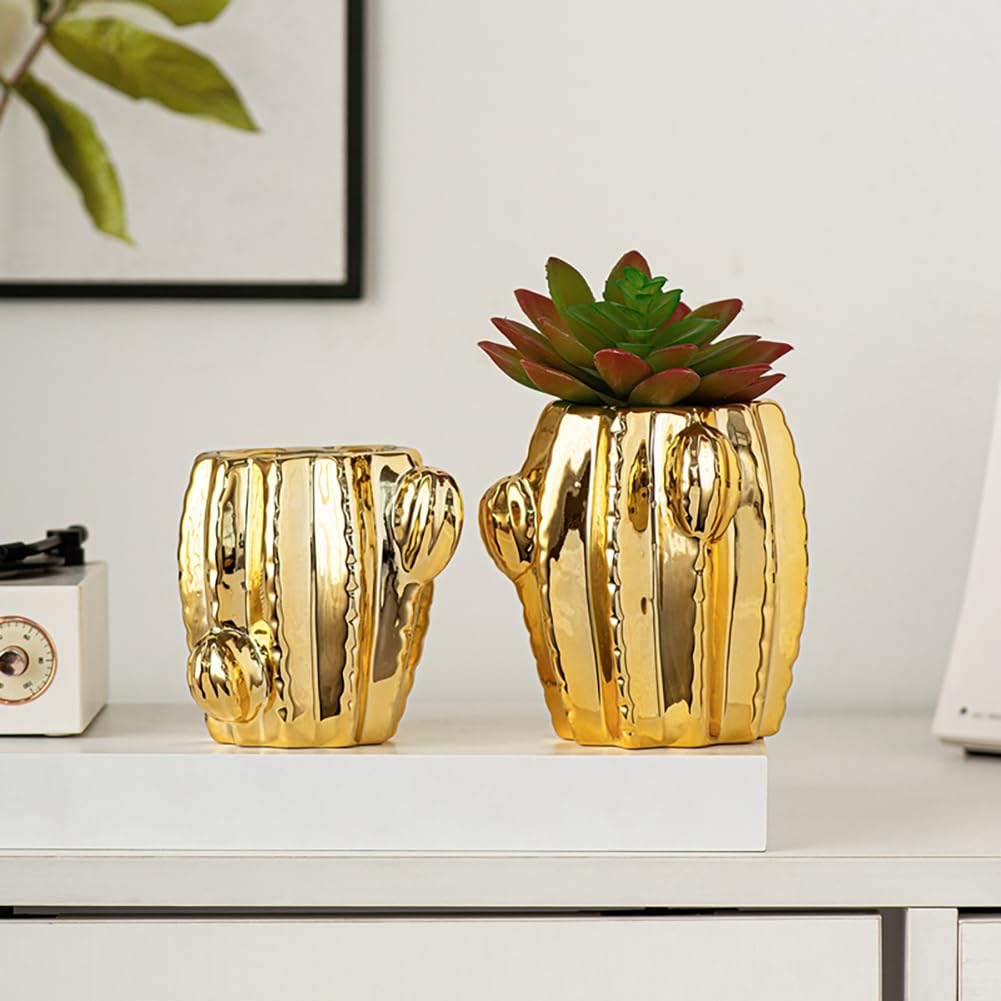 Złoty wazon ceramiczny, figurka kaktusa, na sukulenty, kwiat, dekoracja stołu, nowoczesna dekoracja domu, nordycki styl, sztuka, ozdoba, Boże Narodzenie, ślub, baby shower, rozmiar S